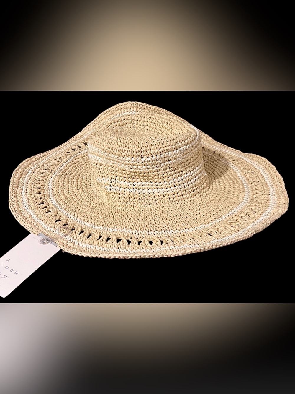 A New Day Straw Crochet Wide-Brim Sun Hat NWT